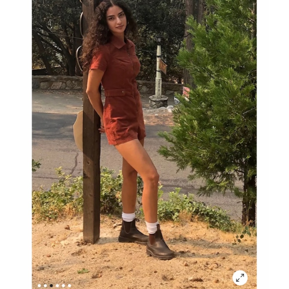 Urban outfitters brown corduroy zip-up romper